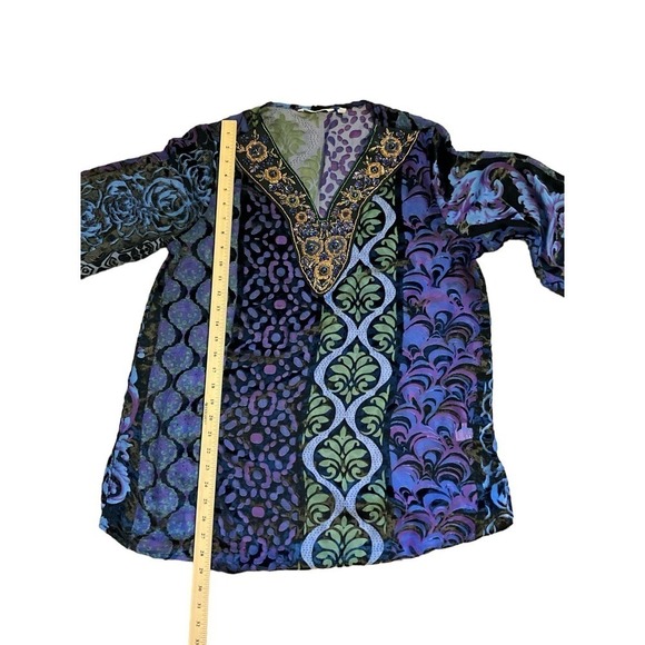 Soft Surroundings Blouse Women SZ PL Multicolor Long Sleeve V-Neck Viscose Blend - Picture 4 of 6